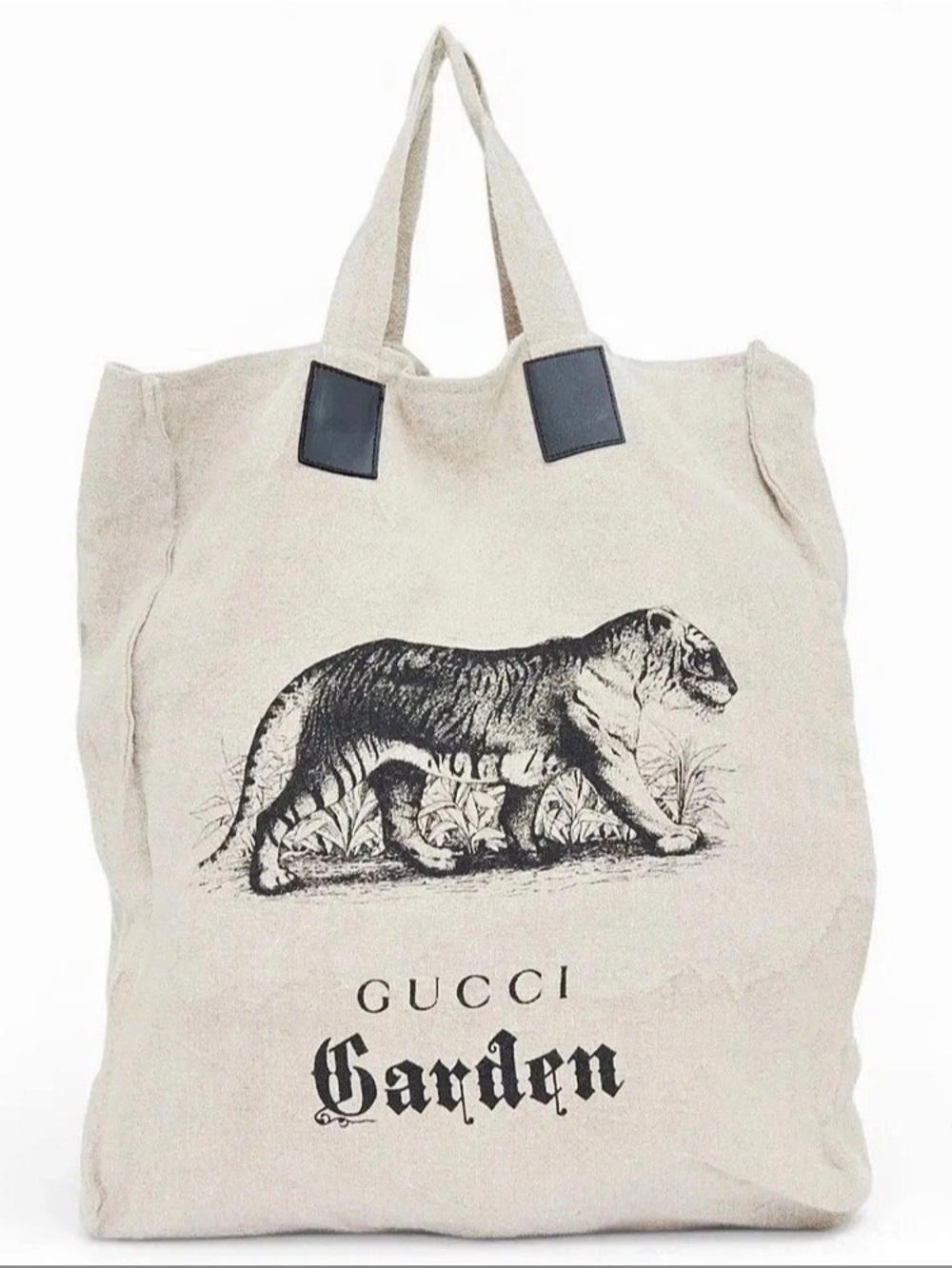 Gucci Garden Tiger Linen Tote Bag Beige & Black
